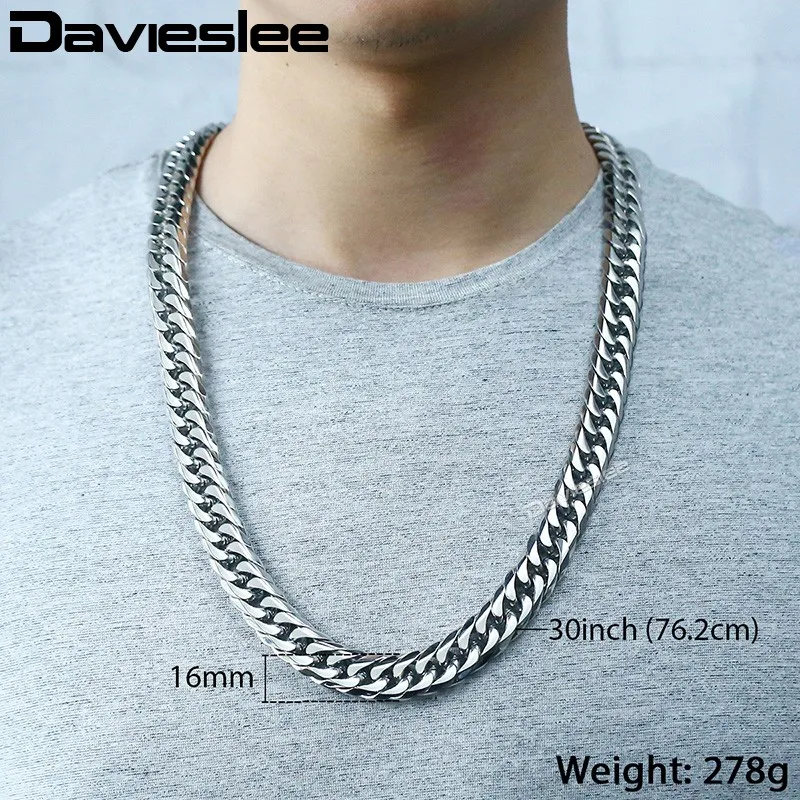 Davieslee Iced Out покрытый стразами кубинская цепь мужское ожерелье браслет 316L нержавеющая сталь Золото Серебро 16 мм DHSM04