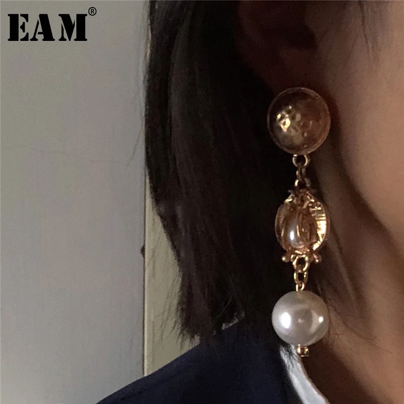 

WKOUD EAM Jewelry / 2019 New Fashion Temperament vintage alloy imitation pearl earrings Women's Accessories S#R155108