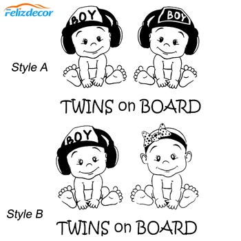 19*15 Lovely Twins on board Decal Car Stickers Cute Safety Sign Baby On Board For Car Window Vinyl Cars Decal Hot Selling L1027