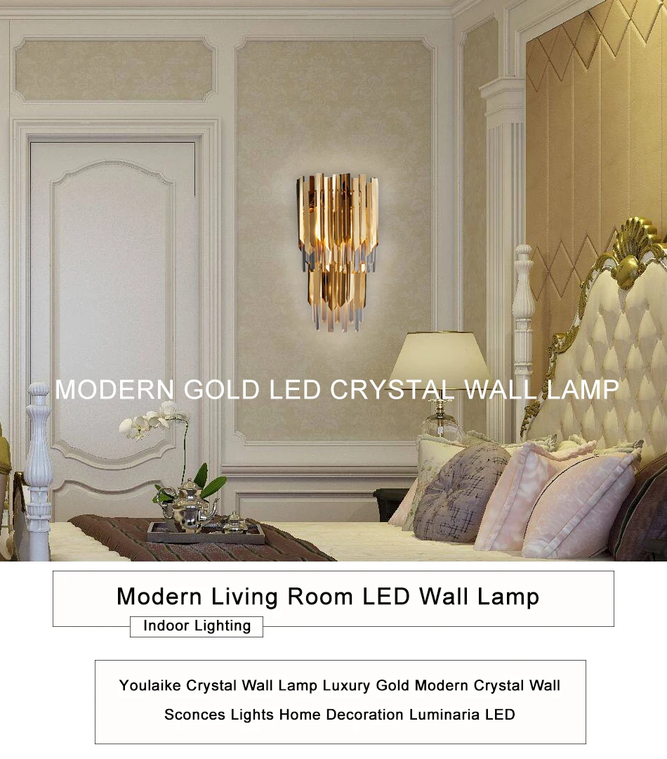 Youlaike двухслойный светодиодный настенный светильник с кристаллами, роскошное позолоченное настенное бра из нержавеющей стали, освещение AC90-260V, домашняя хрустальная лампа