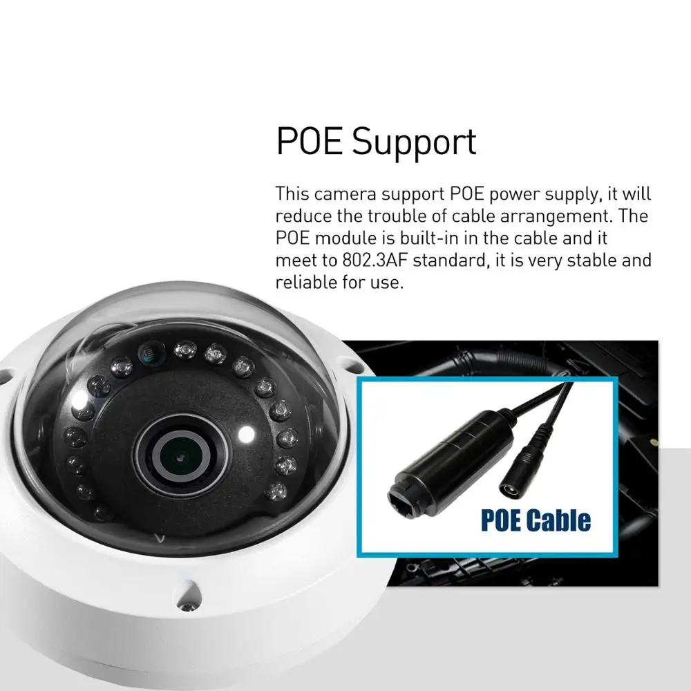 POE Антивандальная водонепроницаемая купольная ip камера 1080P с защитой от вандала 15