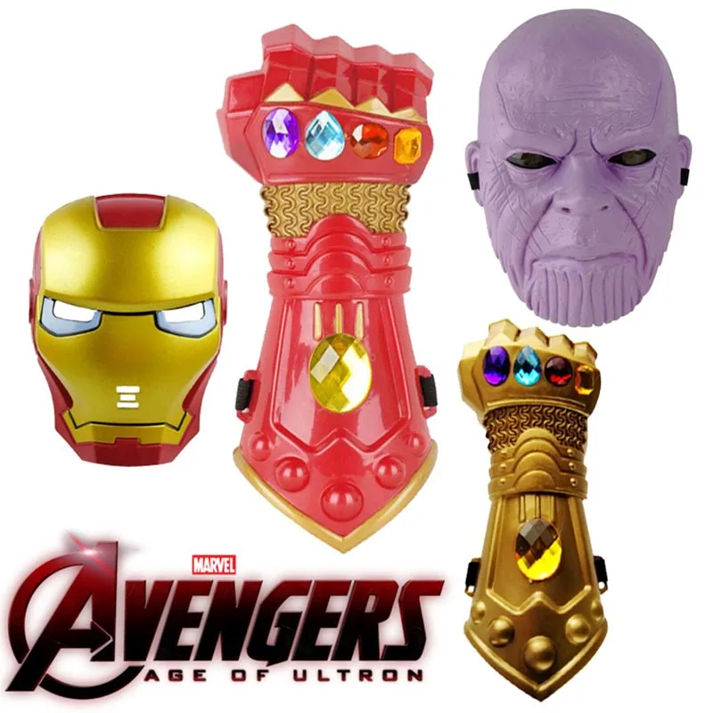 

The Avengers 4 Endgame Infinity Gauntlet Thanos Iron Man Figure Cosplay Gloves Mask With LED Halloween Party for Kids Children