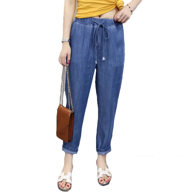Summer Autumn Jeans Boyfriends Denim Pants School Style Thin Elastic Waist Jeans Loose Haren Jeans For Women Summer Autumn Jeans Boyfriends Denim Pants School Style Thin Elastic Waist Jeans Loose Haren Jeans For Women