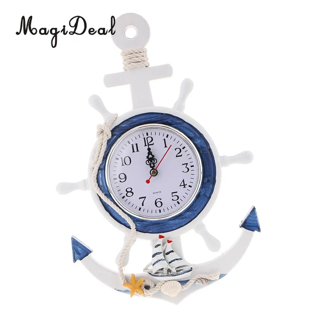 MagiDeal WOOD SHIP WHEEL WALL CLOCK RUSTIC VINTAGE NAUTICAL THEME SEA BEACH ORNAMENT SEA BEACH THEMED