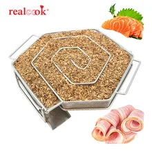 Realcook BBQ Charcoal Cold Smoke Generator Box Hexagon Wood Chips Meshes Smoker For Bacon Fish Smoking Cooking Barbecue Tools