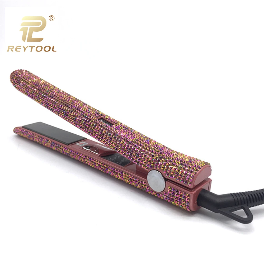 Розовое золото сверкающий кристалл с ЖК дисплей цифровой дисплей Flat Iron Стразы титановый выпрямитель для волос Инструменты для укладки волос
