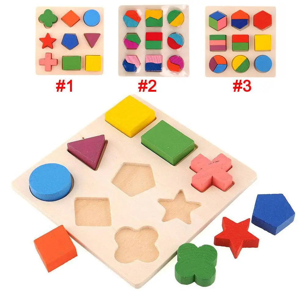 Kids Baby Wooden Geometry Building Puzzle Early Learning Educational