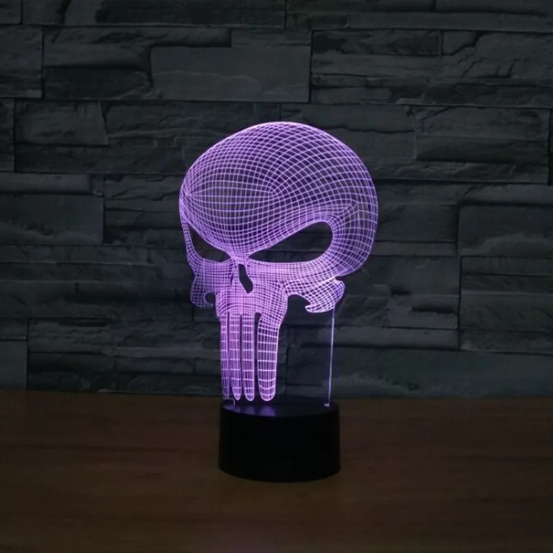 3D Skull Glowing LED Touch sensor Desk Light 7 Color Changing Lighting Lamp Acrylic LED USB