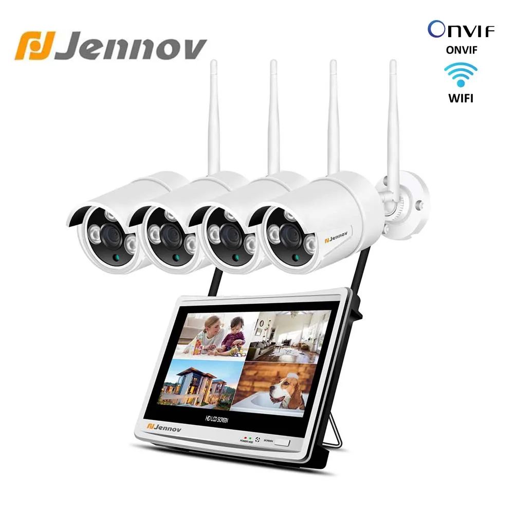 

Jennov 2MP 1080P Wireless CCTV Camera Security System Kit Wifi 4CH Camera Kit Video Surveillance IP 66 NVR 12 Inch LCD Monitor