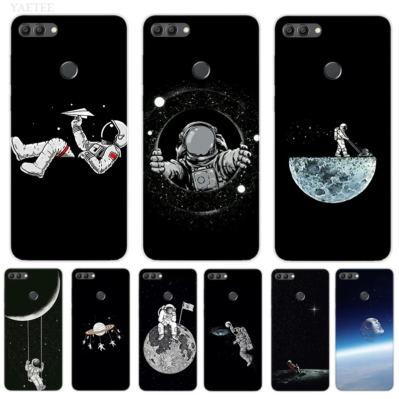 

Silicone Hull Case For Huawei Y7 Y6 Y5 Prime Pro Y9 2019 2018 Honor 8X 8C Play 9 10 lite View 20 V20 Cover Move on the Space