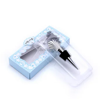 

200 pcs/lot Beach Theme "Sea Shell" Wine Bottle Stopper in blue box Wedding Favor and Gift Bridal Party Faovrs DHL Free