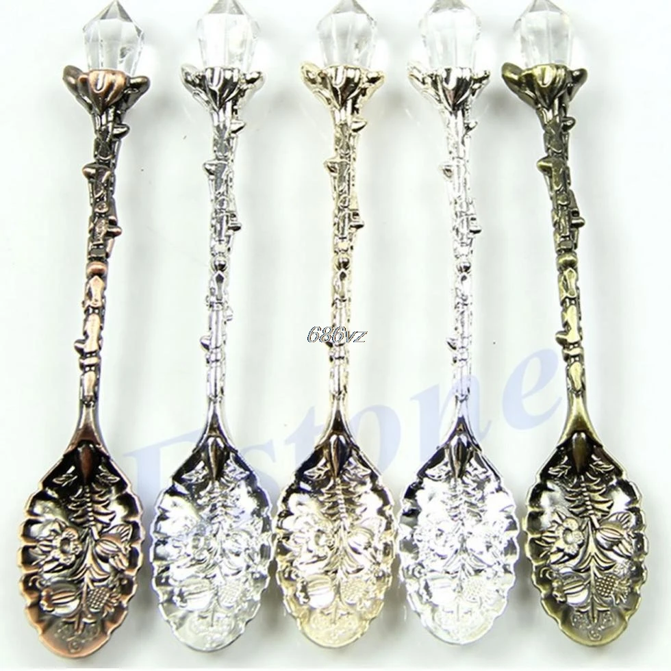

8pcs/lot Royal Luxury Vintage Palace Carved Coffee Tea Mini Ice cream Scoop Spoon N27 Drop Ship