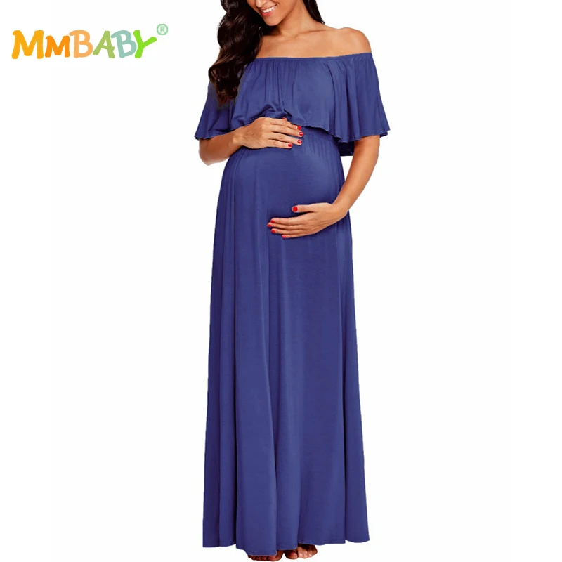 

MMBABY Maternity Nursing Nightgown Off The Shoulder Soft Dress Pregnant Loose Comfort Stretchable Long Ankle Length Dresses 2018