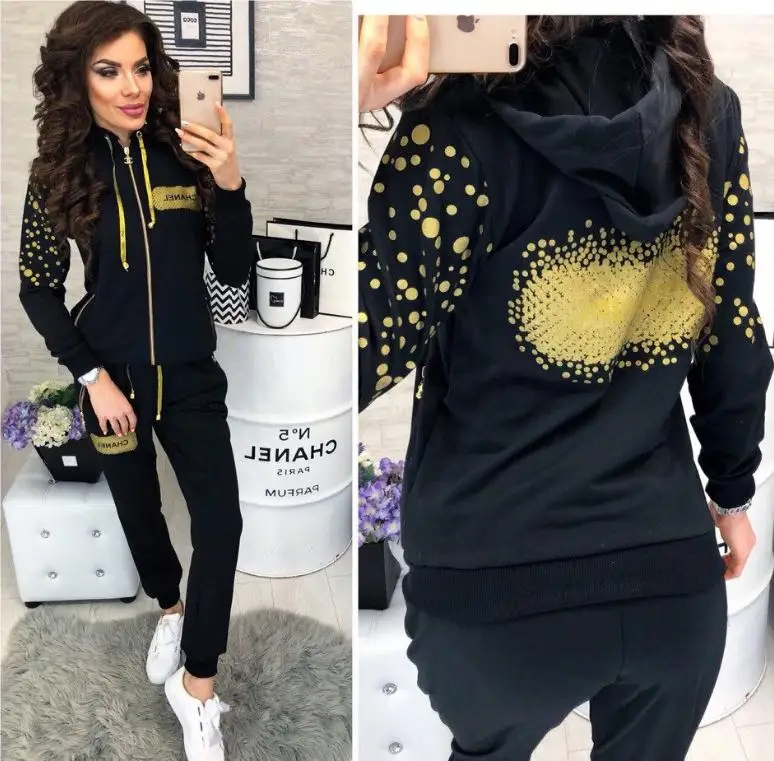 

Wholesale fashion women two piece outfits sets pullover casual sport suits hoodies sweatshirts+pants conjuntos moletons feminino