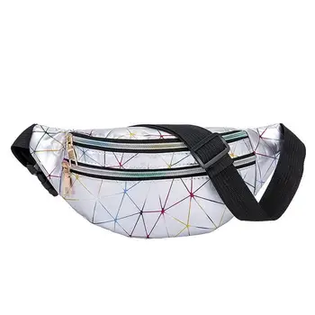 

50pcs/lot Holographic Waist Bags Women Pink Silver Fanny Pack Female Belt Bag Black Geometric Waist Packs Laser Chest