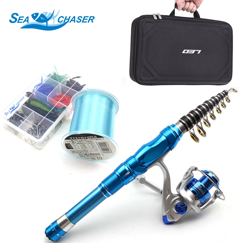 

NEW Spinning Rod Set 1.5M 1.8M 2.1M blue Telescopic Fishing Rod and Spinning Reel Fishing line Hook bait Superhard fishing pole