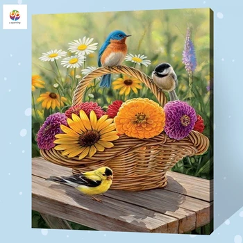 

Frameless Digital Painting By Number Sunflower Basket Bird Acrylic Paint Abstract Modern Wall Art Canvas Painting For Home Deco