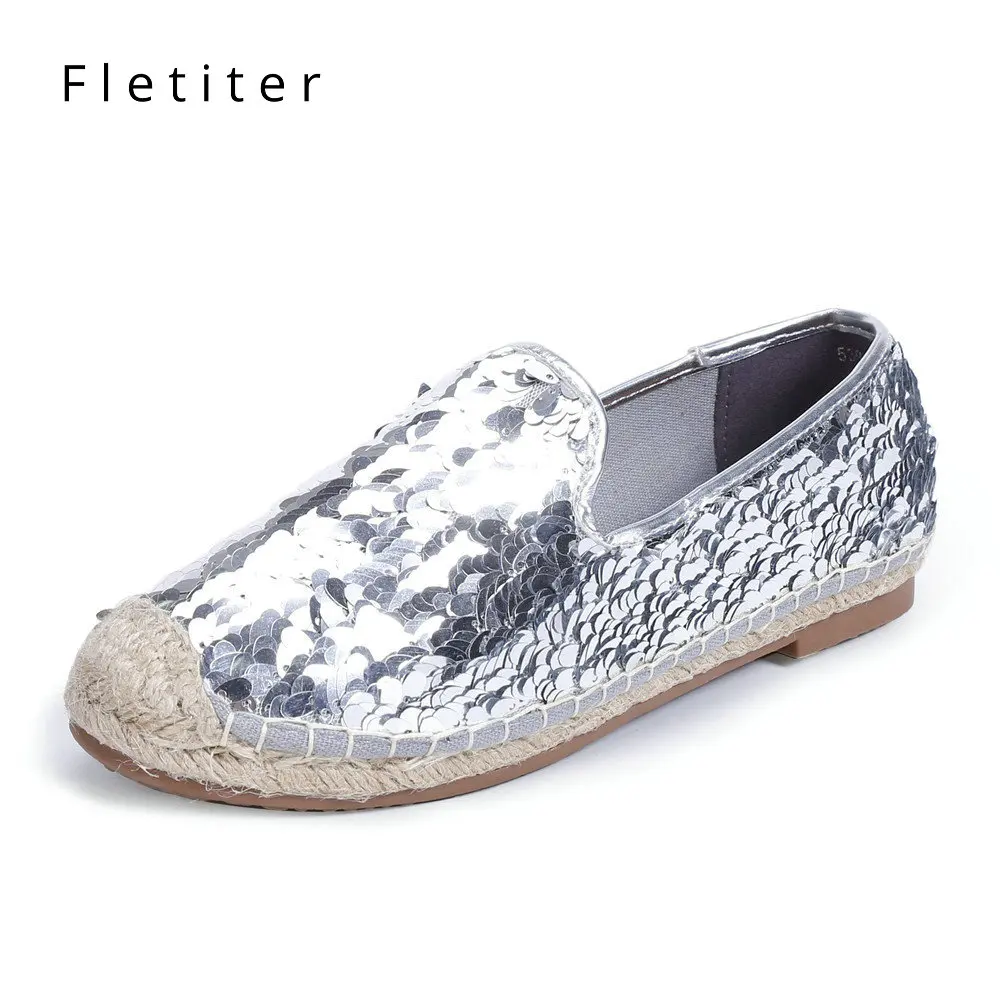 

Fletiter Spring Autumn Casual Women Flats Shoes Bling Round Toe Loafers Fisherman Espadrilles lazy Hemp Rope Weave Shoes Woman