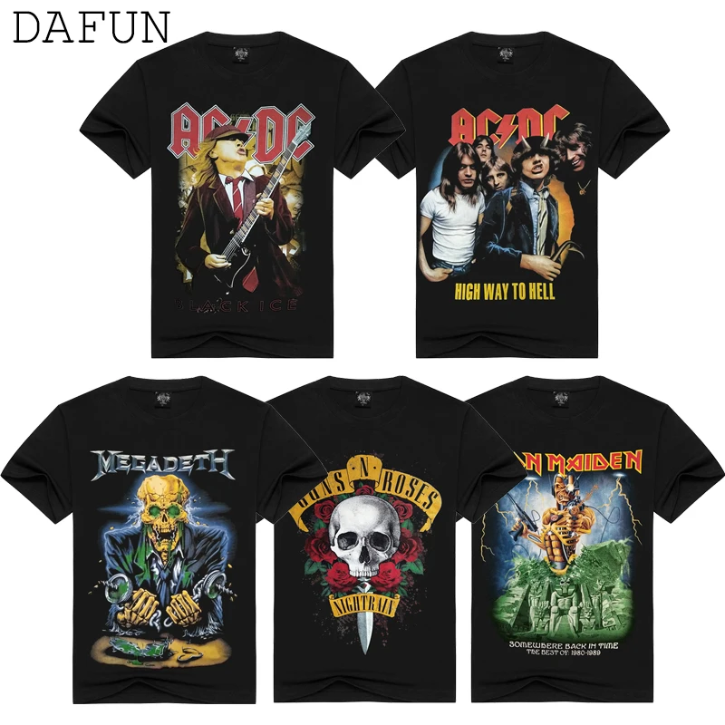 

Men's Heavy Metal Band Rock T-shirts Black Cotton 3D Shirts AC/DC Guns N Roses Printed Short Sleeve Punk Club Tees