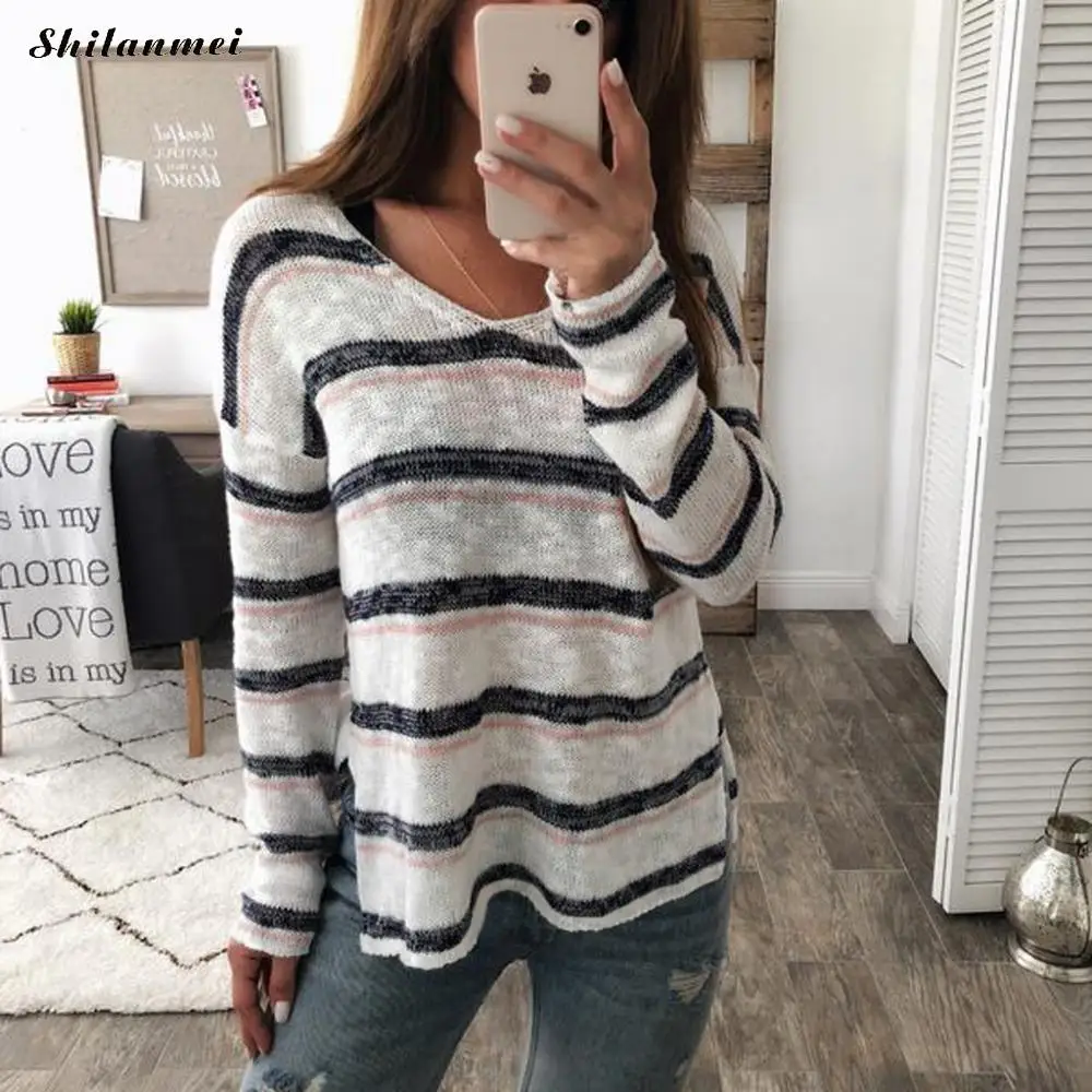 2018 Autumn Casual Loose Knitted Pullovers Woman Fashion