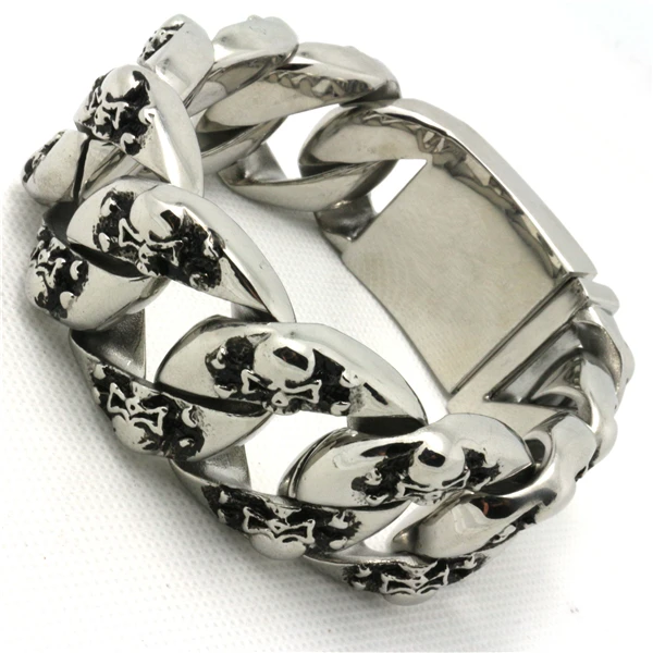 30mm 290g Huge Heavy Mens Boy 316L Stainless Steel Cool Pirate Skull Polishing Bracelet For Biker