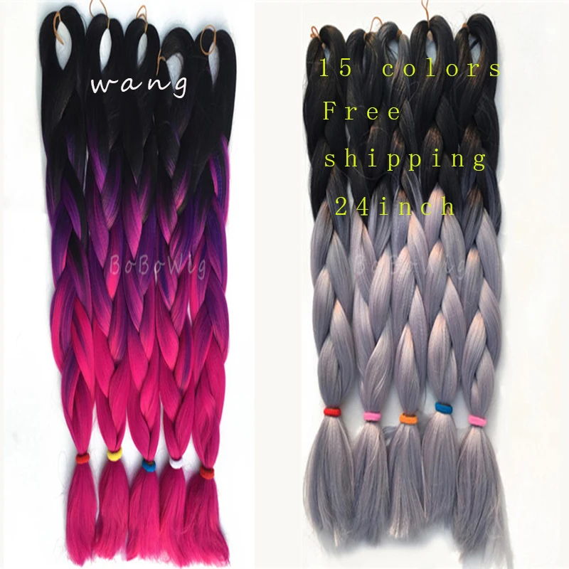 2016 1pcs Ombre Kanekalon Braiding Hair ombre jumbo braiding straight hair synthetic afro kinky braids hair box braid extensions