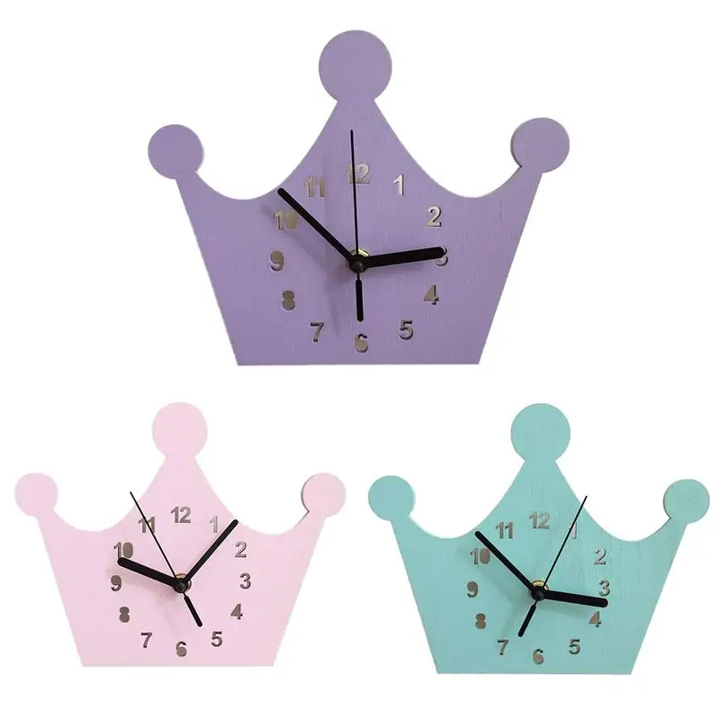Crown Shape Wood Wall Clock Crown Mute Clock Pendulum Clock Bell Wooden
