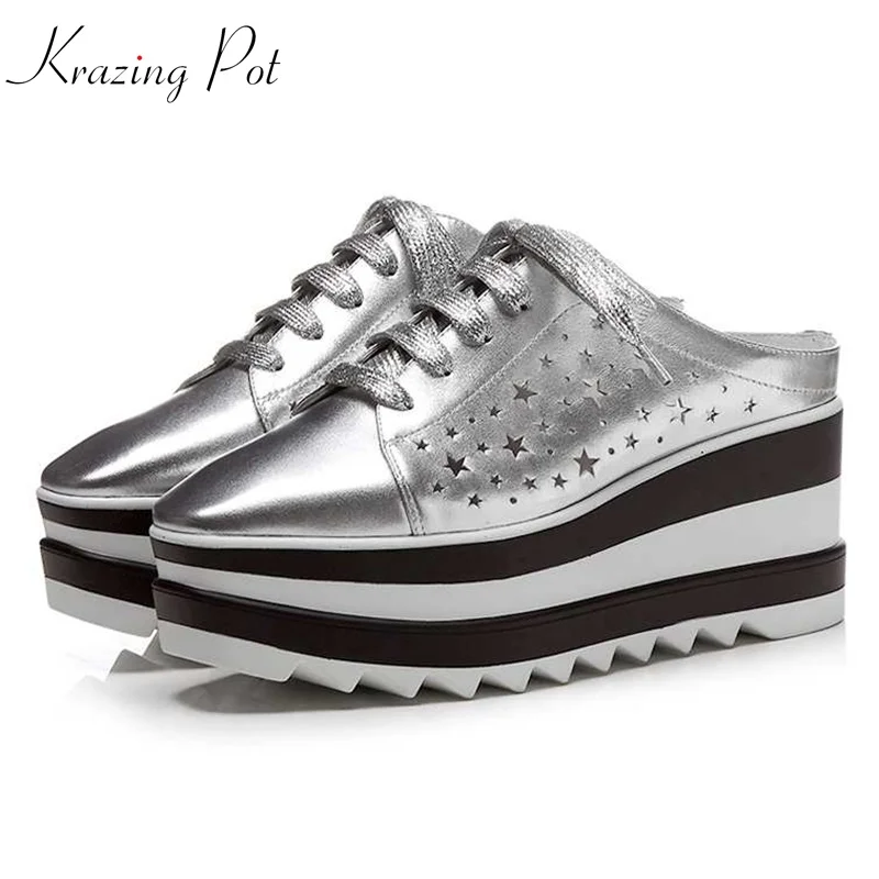 Krazing Pot 2018 cow leather shoes women square toe hollow women pumps platform mules vintage preppy style increased shoes L0f1 Krazing Pot 2018 cow leather shoes women square toe hollow women pumps platform mules vintage preppy style increased shoes L0f1