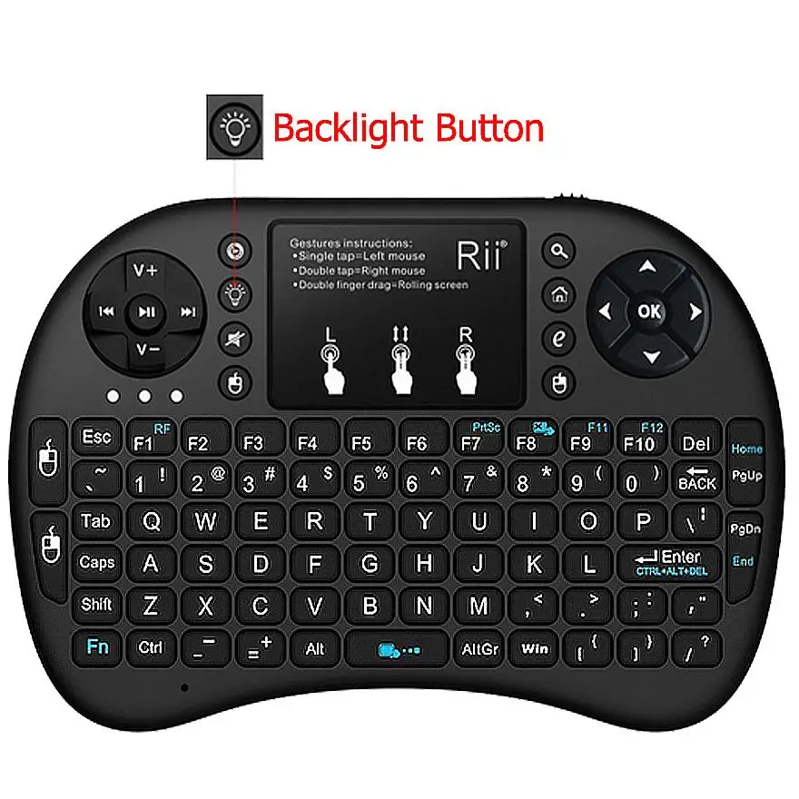 Новая беспроводная клавиатура Rii i8 + 2 4G английская русская испанская с подсветкой