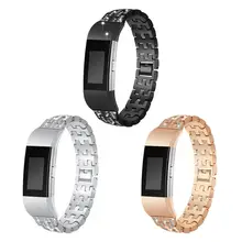 Металлический ремешок Часы наручные ремешок Смарт-Браслет Носимых ремень со стразами Бисер для FitBit Charge 2
