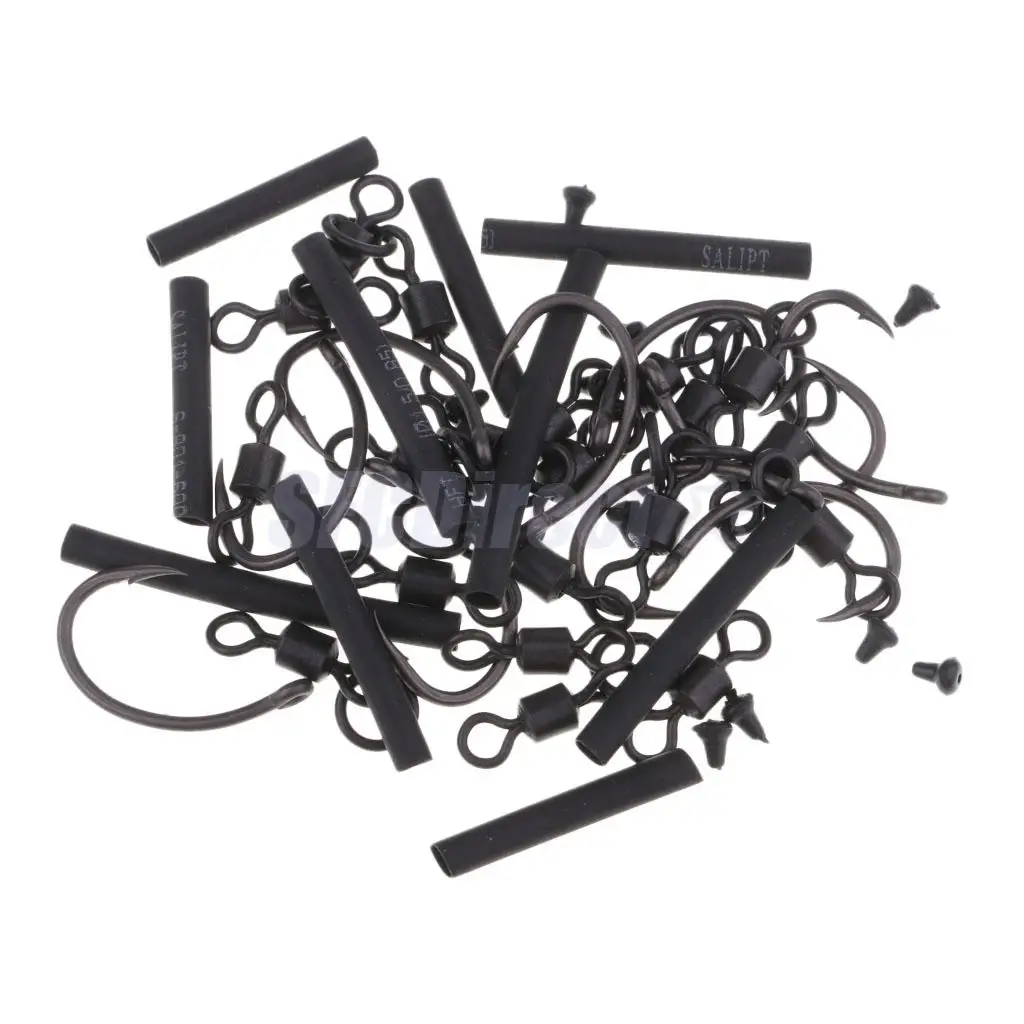 10 Set Carp Fishing Hooks Ready Tied Ronnie Rigs Fishing Hook Link Hair Rigs Swivels for Pop Ups Fishing