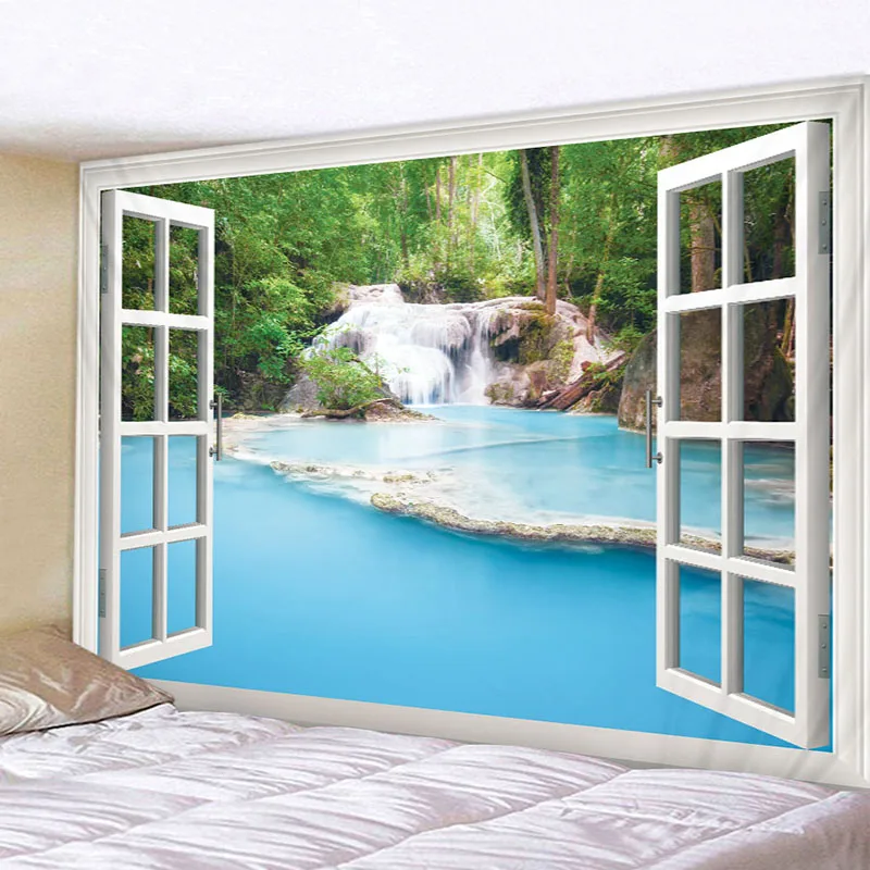 

Window Tree Small Stream Landscape Modern Polyester Square 150x200cm Decoration Series Fashion Tapestry Fresh Style 130x150cm