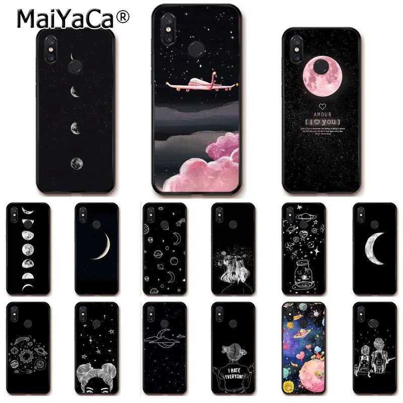 Черная с белым лунным звездами MaiYaCa космосом астронавтом телефонная Накладка для