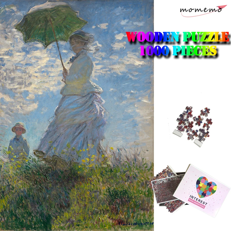 

MOMEMO Woman with A Parasol Jigsaw 1000 Pieces Wooden Puzzle World Famous Painting Adult Puzzle Artistic Insight Kids Puzzle Toy