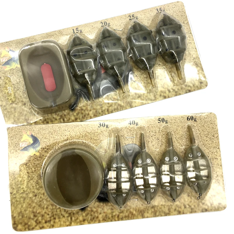 

4 Feeders 15/20/25/35g 30/40/50/60g Carp Fishing Combo Inline Method Feeder Mould Set Fishing Bait Thrower Lead Sinker
