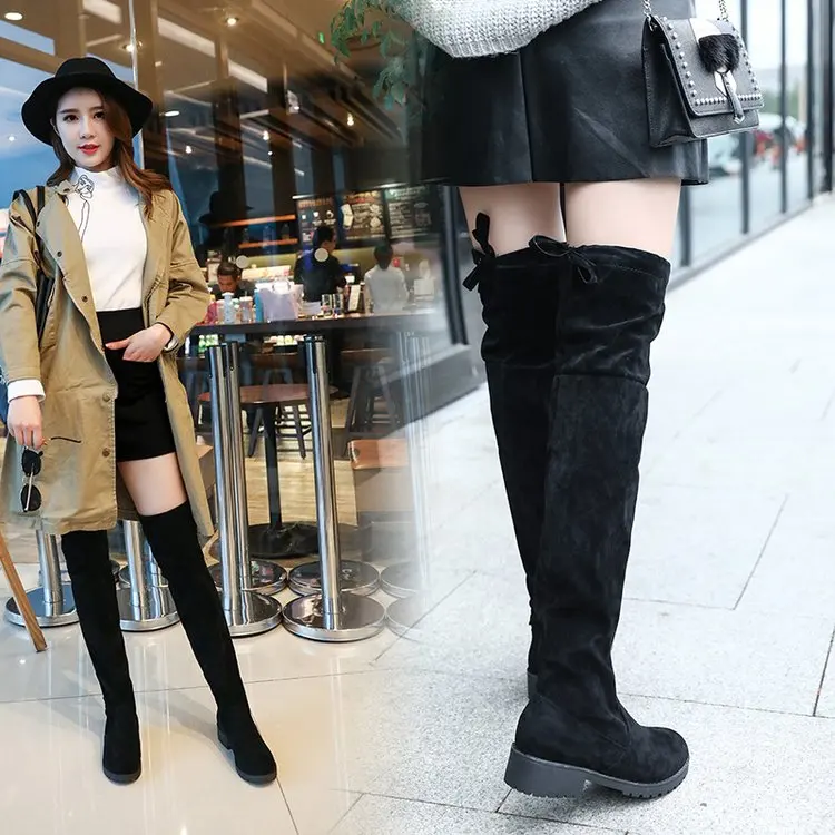 black long overknee boots women shoes woman botines mujer black booties ladies shoe knee high boot