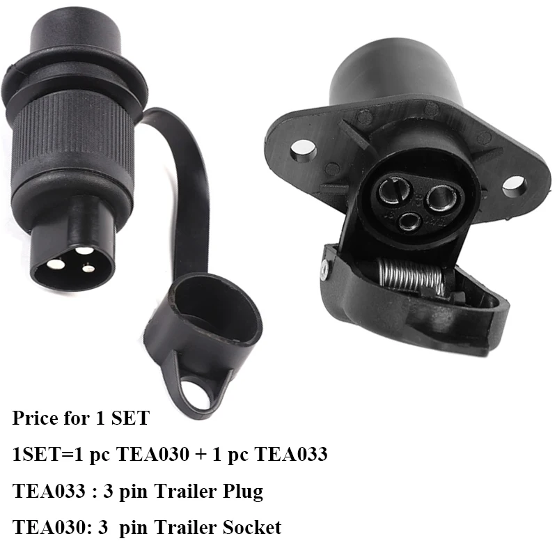 

1 SET AOHEWEI European Standard Auto Parts 3 Pin Plastic Trailer plug socket 12V 3 Pin Trailer Connectors with 2 fixing point