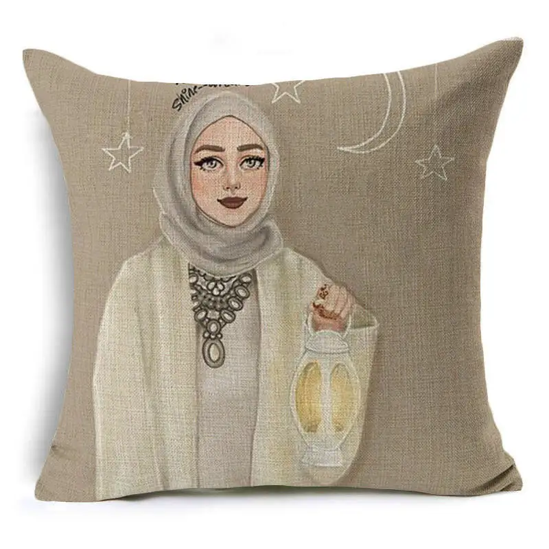 Hot Zara*Women Printed Beauty Girls Cushion Cover 45x45cm Linen Ramadan Lantern Throw Pillow Covers Cushions Home Decor Kussens
