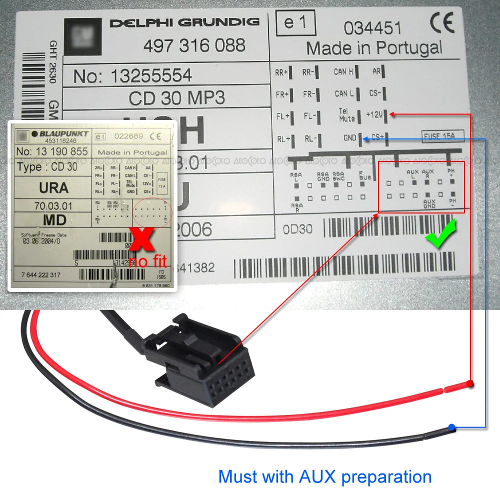 Módulo bluetooth automotivo, para opel cd30 cd70, adaptador de cabo  auxiliar de rádio estéreo com filtro, entrada de áudio sem fio - AliExpress