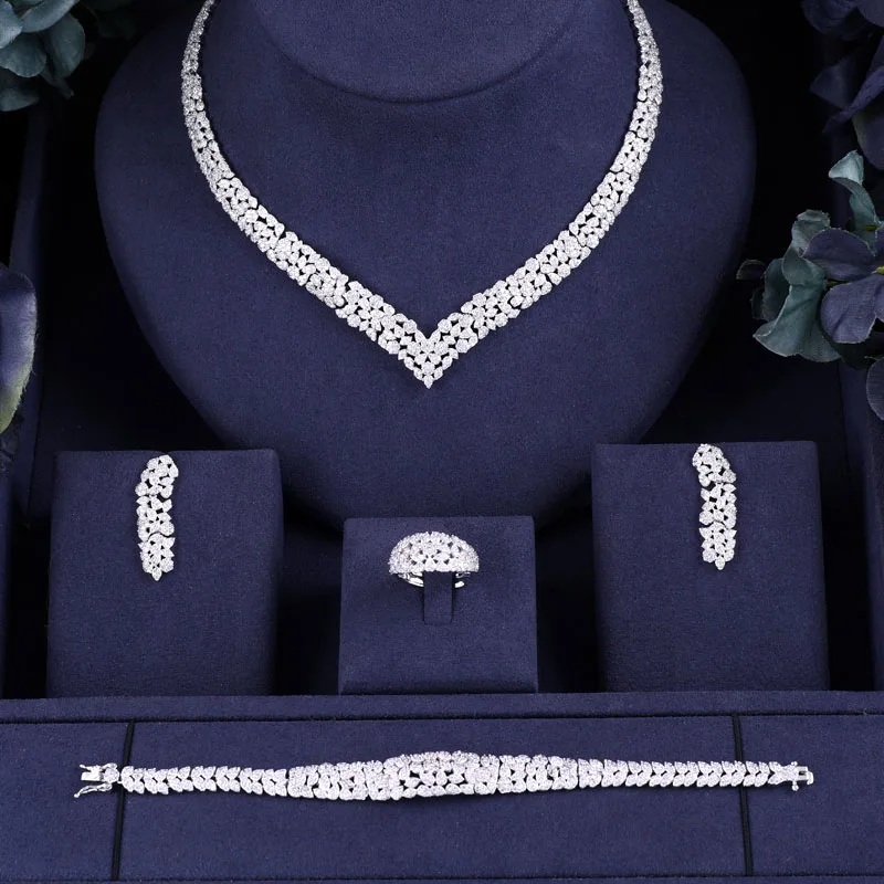 

jankelly Hotsale Nigeria 4pcs Bridal Jewelry Sets New Fashion Dubai Full Jewelry Set For Women Wedding Party Accessories Design