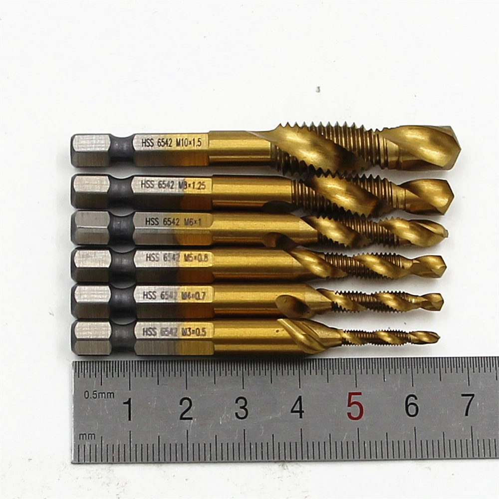 High-Quality-6Pcs-HSS-6542-Titanium-Coated-M3-M10-Combination-Hex-Drill-Bits-Tap-Set-Kit (2)