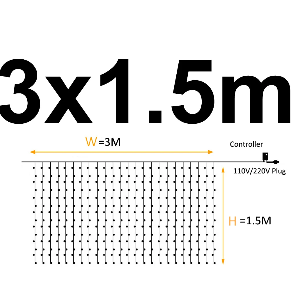 Гирлянда на батарейках, сказочный светильник, занавес, светодиодный, декоративный, 220 В, Рождественское украшение, для улицы, USB разъем, водонепроницаемый, Свадебный светильник s - Испускаемый цвет: 3X1.5m