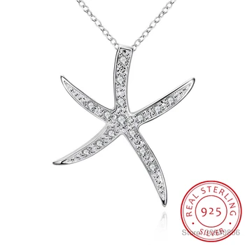 

LEKANI 925 Sterling Silver Starfish Pendant Necklace 20 Inches Snake Chain For Fashion Women Wedding Jewelry