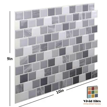 

Vividtiles Self Adhesive Gray Marble Waterproof Backsplash Square Mosaic 3D Peel and Stick Wall Tiles Sticker - 1 Sheet