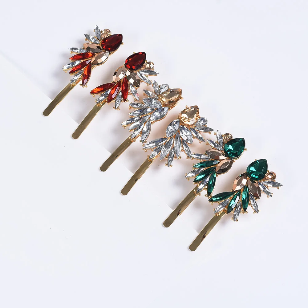 

New Designs Green Crystal Statement Hair Clip Pins for Women Barrettes Hairpins Hair Accessories Za Jewelry Drop Shipping