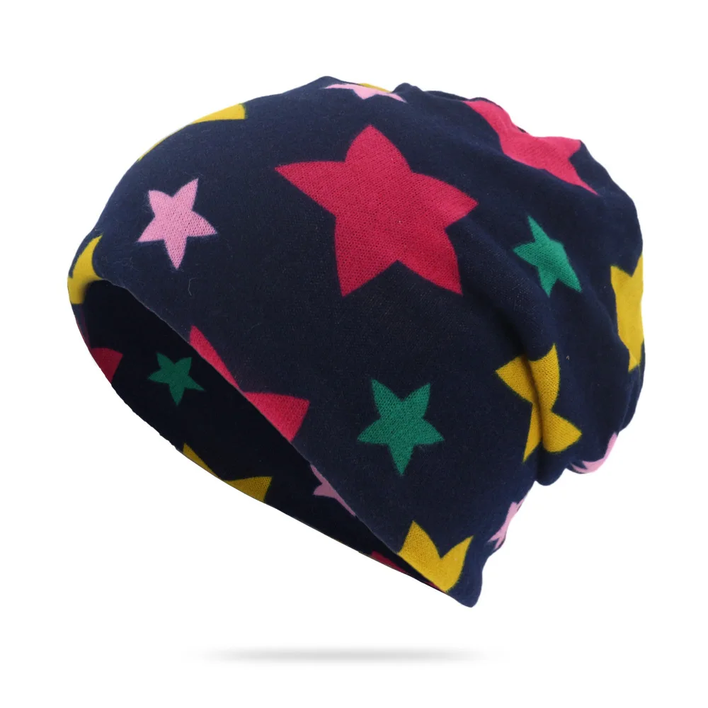 

Spring Women Men Unisex Knitted Winter Cap Casual Beanies Stars Printing Hip-hop Snap Slouch Skullies Bonnet Beanie Hat Gorro