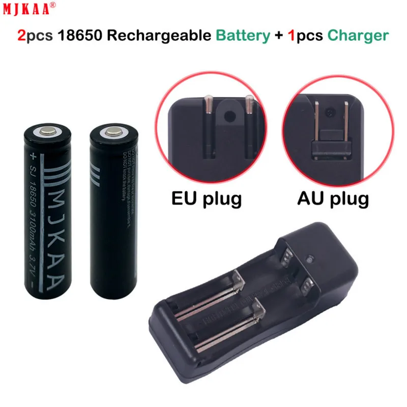 

2Pcs MJKAA 100% Original 3.7V 3100mAh 18650 Rechargeable Battery + A Double-cell 1 Battery Charger