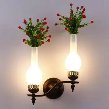 

Pastoral Creative Flowers Vase Led E14 Wall Lamp For Entrance Bar Restaurant Balcony Deco Iron Glass Light 1/2 Heads 2163
