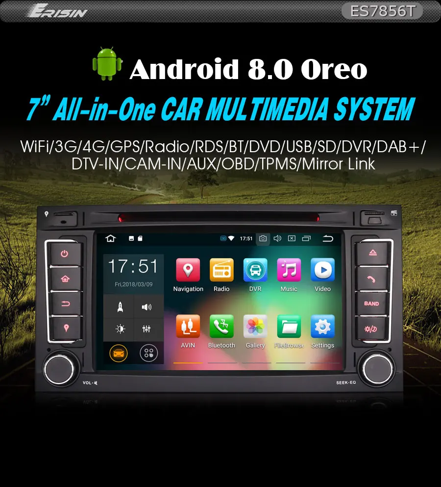 Discount Erisin ES7856T 7" Android 8.0 Car DVD Player Octa core 4G RAM  DAB+ DVR Bluetooth Canbus for  TOUAREG 1