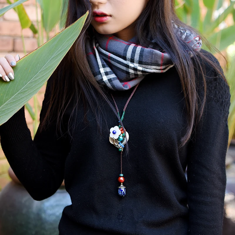 

cute sweater ethnic necklace for women long chain shell flower bronze leaf zinc alloy fish pendant fashion jewelry new arrival